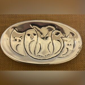 Vtg Rare HOSELTON 5-Owl Handcrafted Aluminum Dish #507; Signed; made in Canada